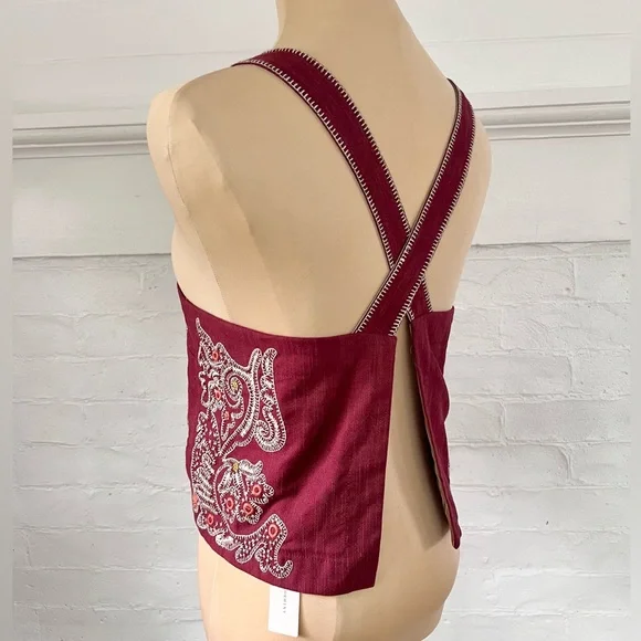 Anthropologie Sleeveless Embroidered Apron Tank Open Back Embroidered NWT Size L - Picture 8 of 16